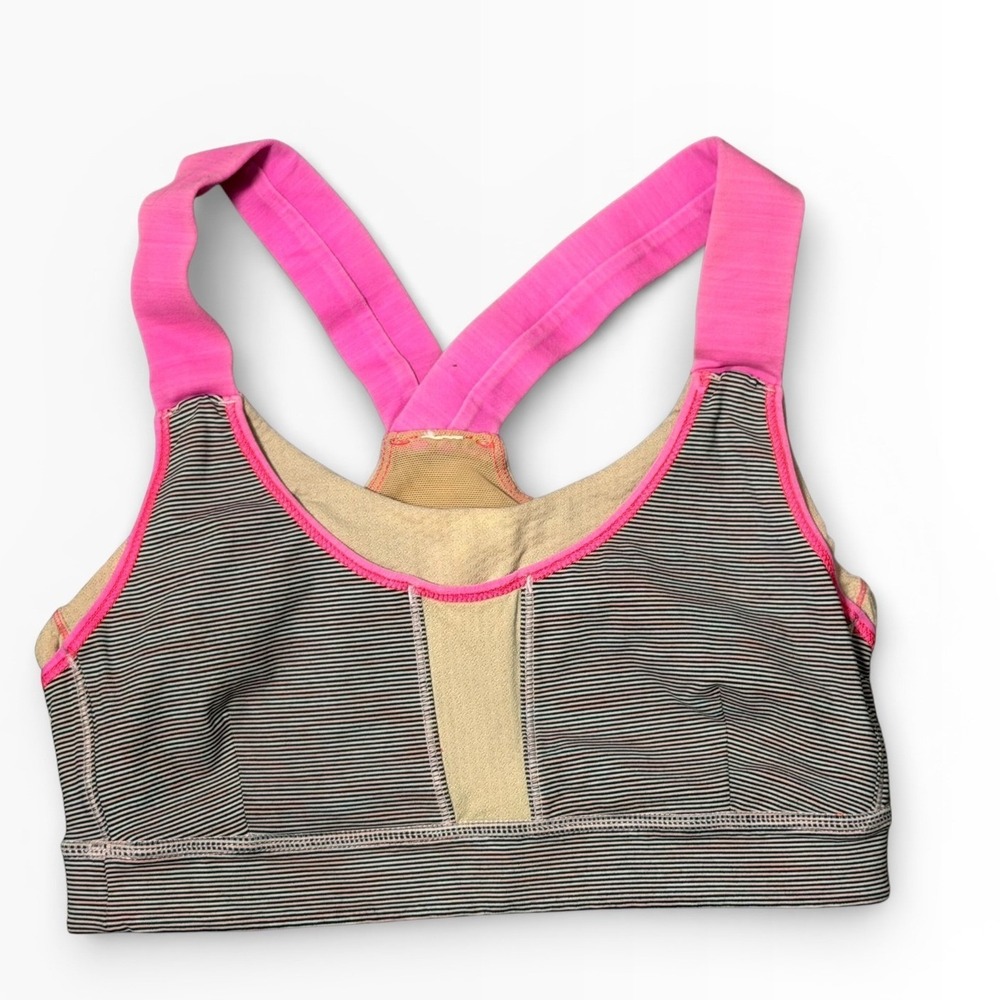 Lululemon Run Stuff Your Bra Striped Racerback Sports Neon Pink Size 4 Gym Yoga